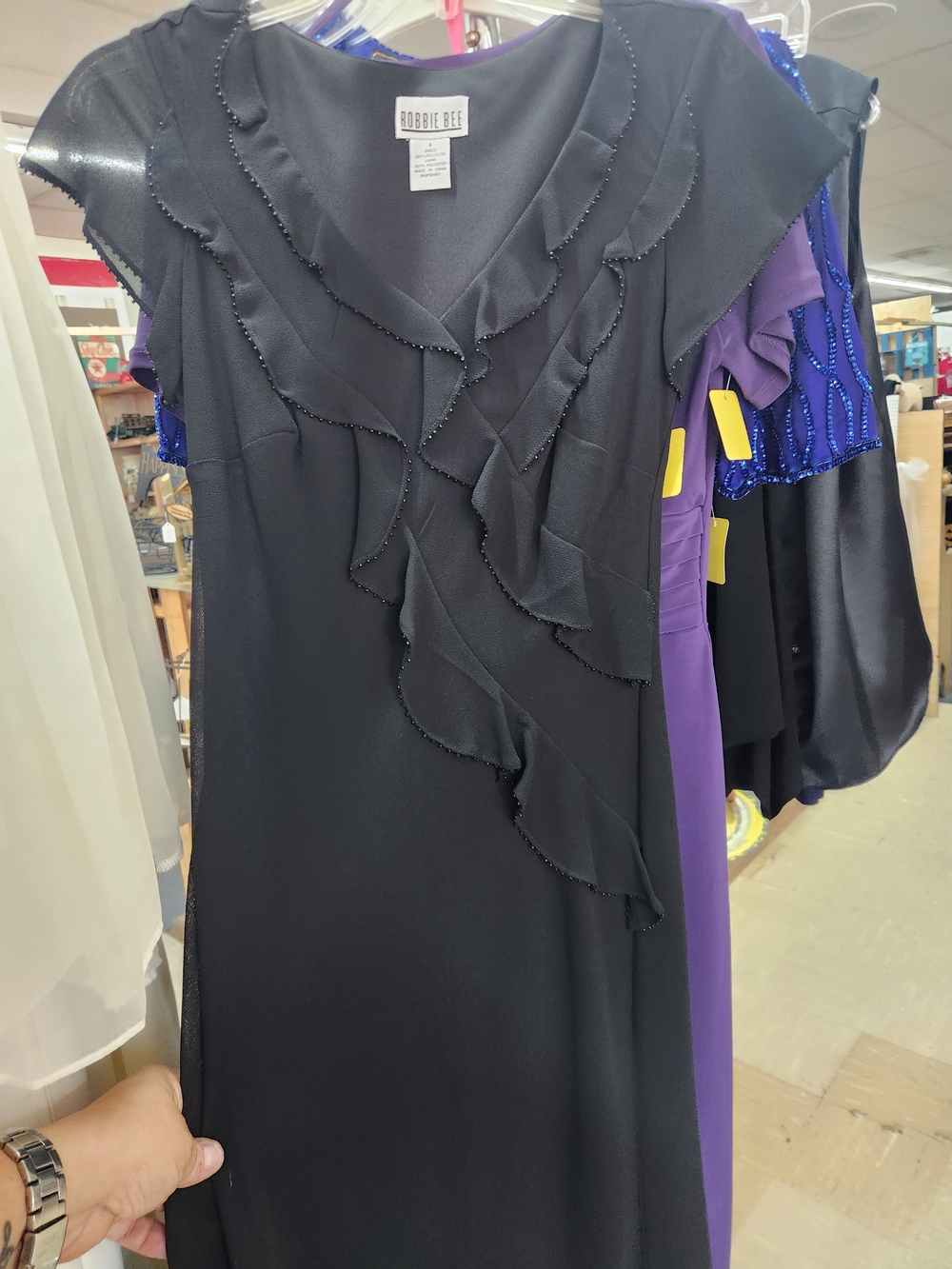 Robbie Bee Black Ruffled-Front Midi Dress